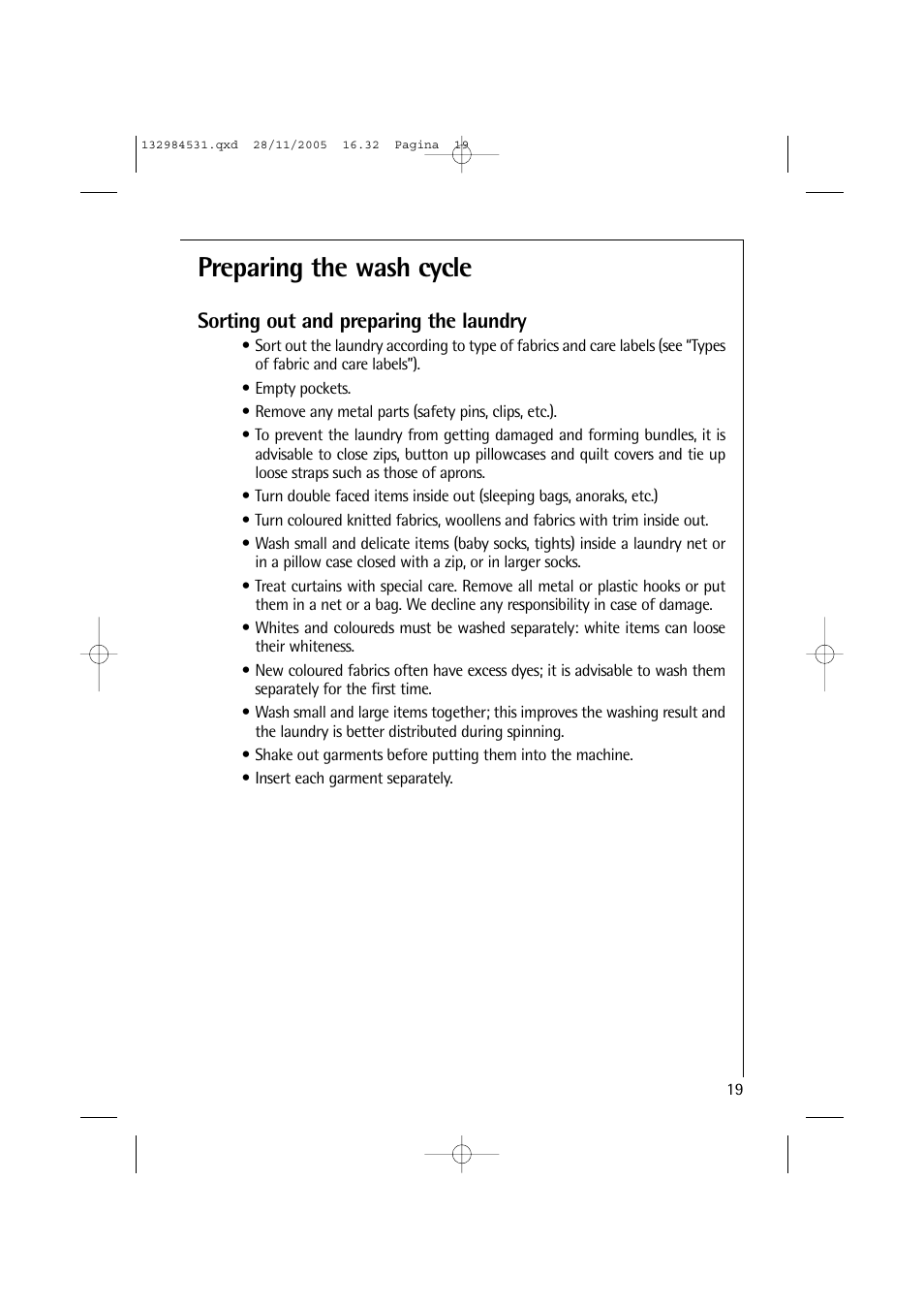 Preparing the wash cycle, Sorting out and preparing the laundry | Electrolux 12710 VIT User Manual | Page 19 / 60