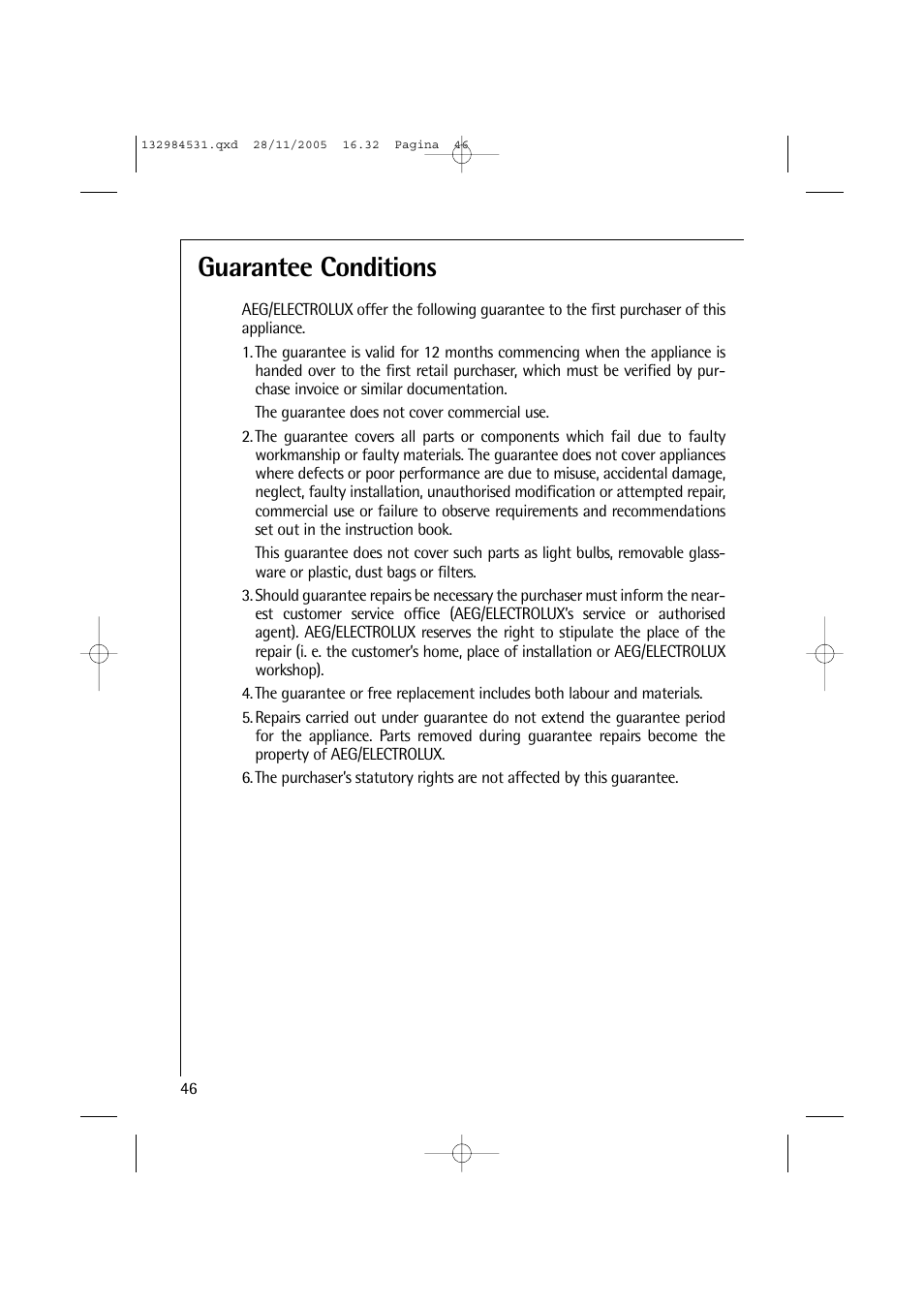 Guarantee conditions | Electrolux 12710 VIT User Manual | Page 46 / 60