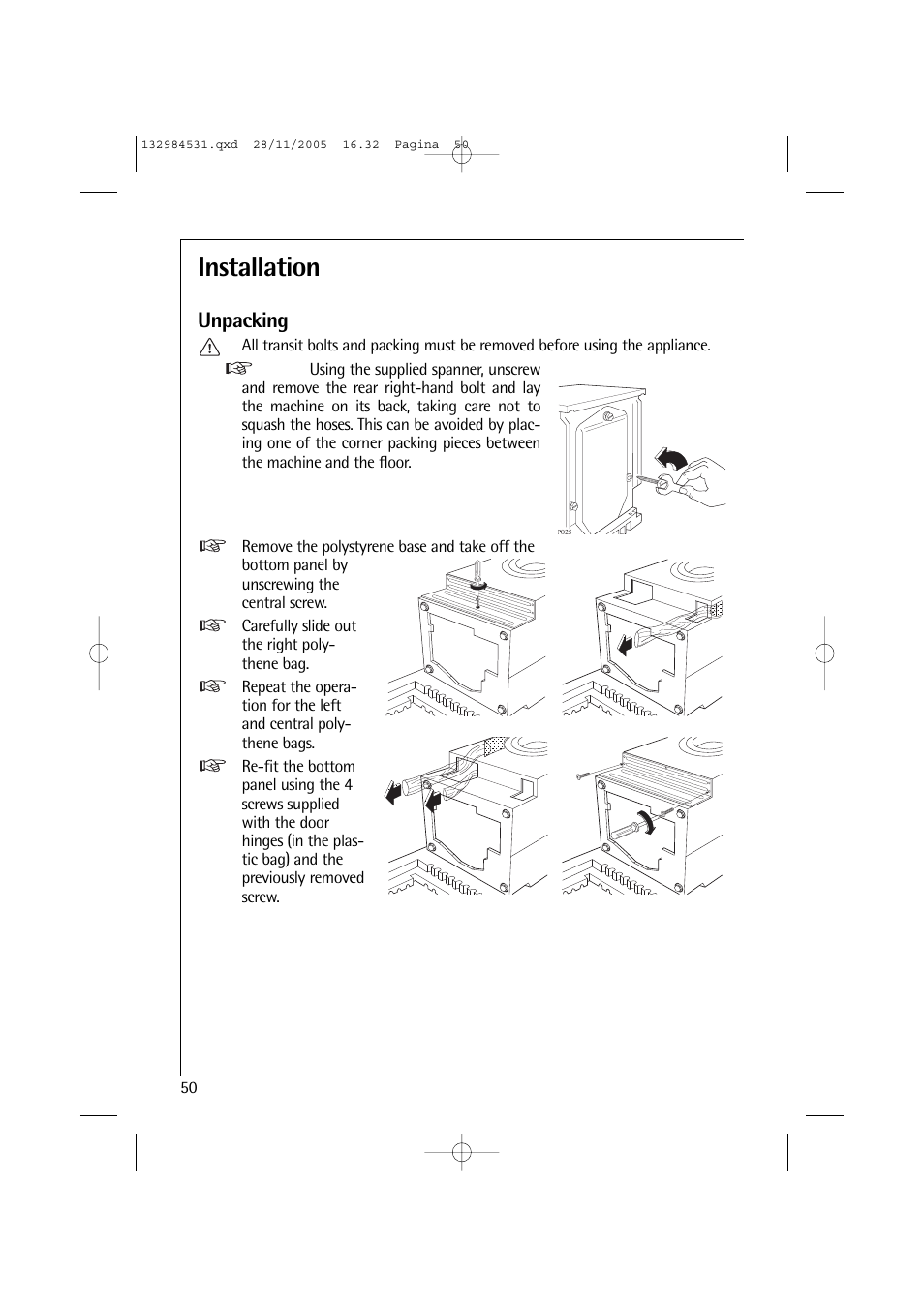 Installation, Unpacking | Electrolux 12710 VIT User Manual | Page 50 / 60