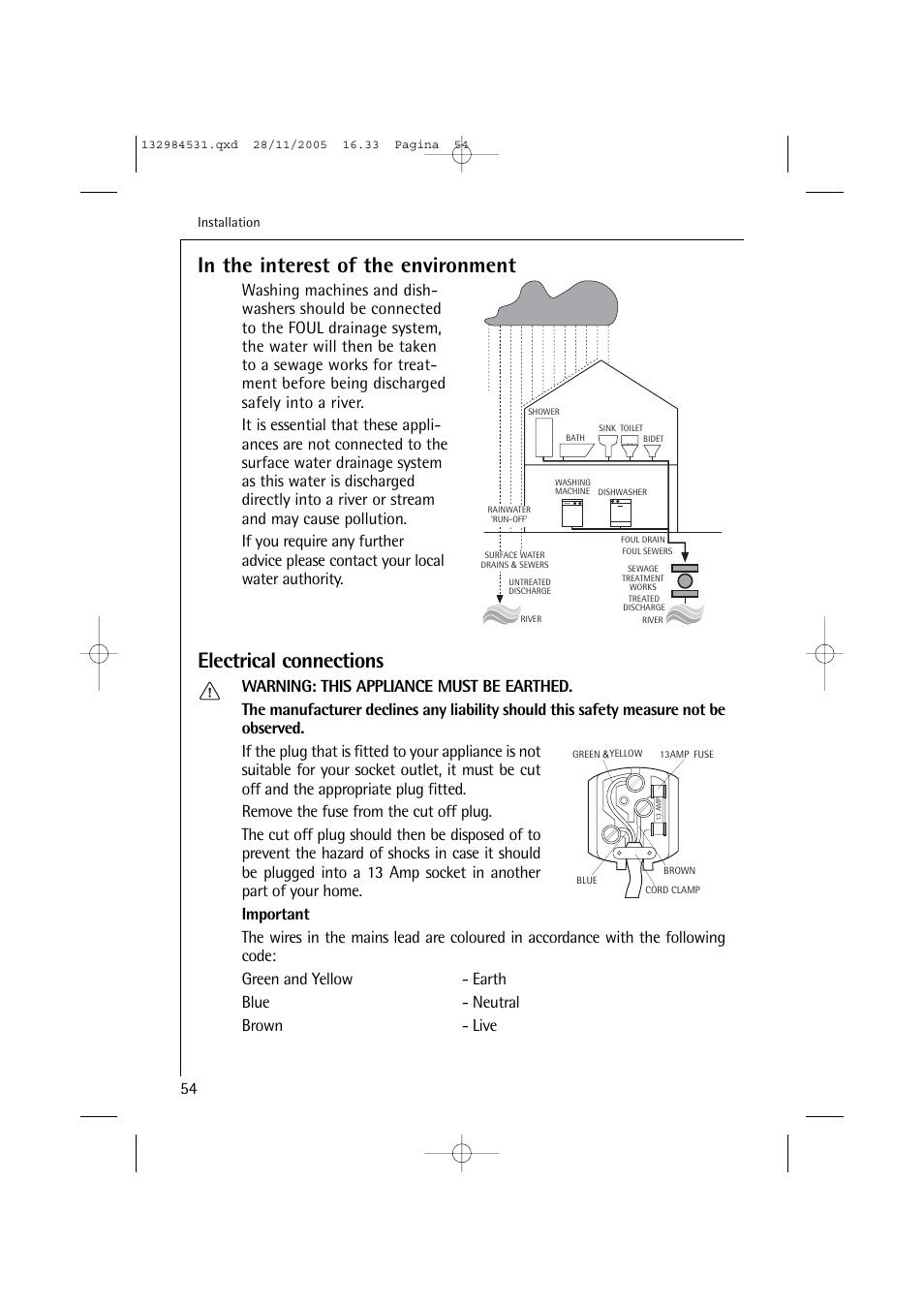 Electrical connections | Electrolux 12710 VIT User Manual | Page 54 / 60
