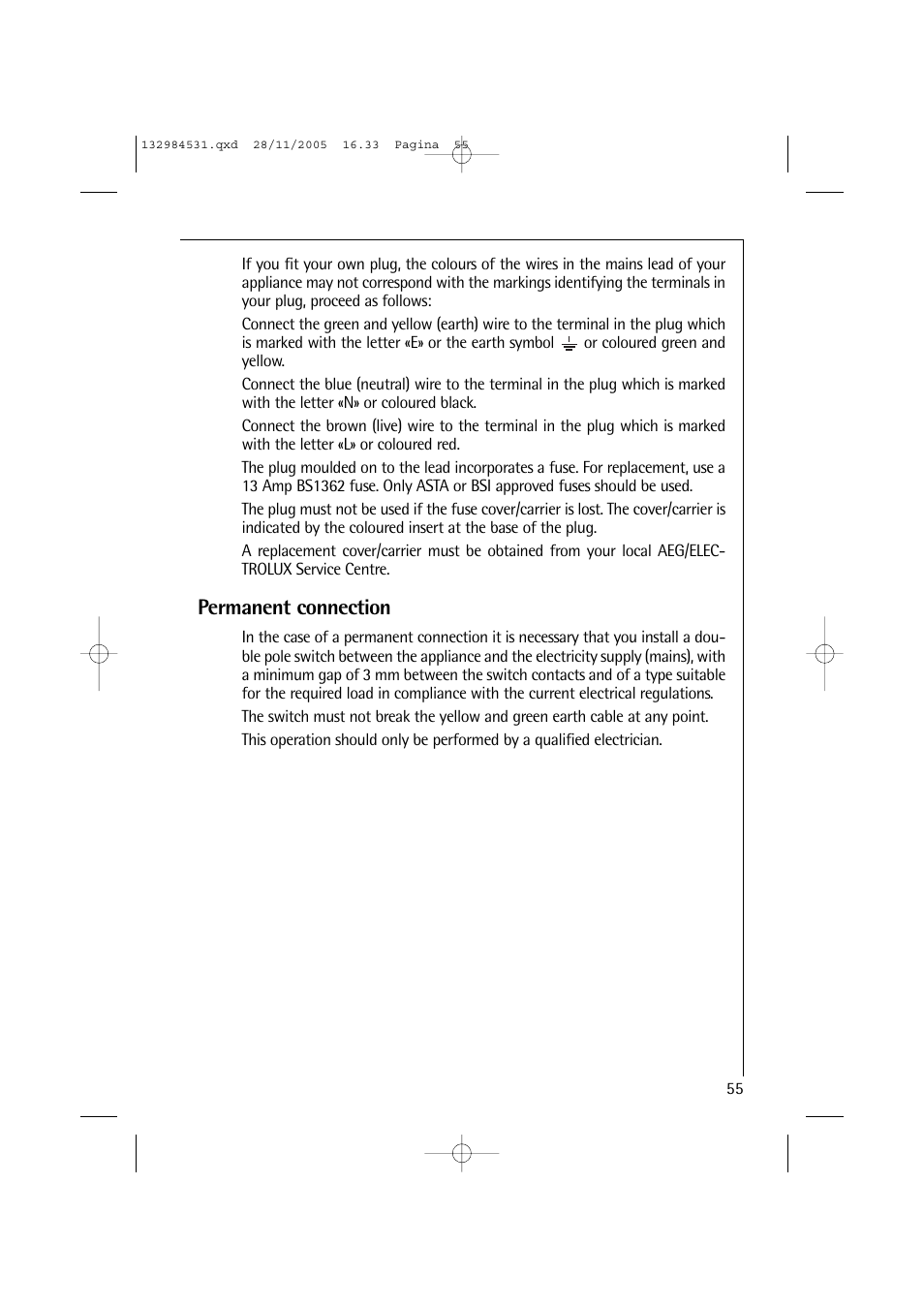 Permanent connection | Electrolux 12710 VIT User Manual | Page 55 / 60