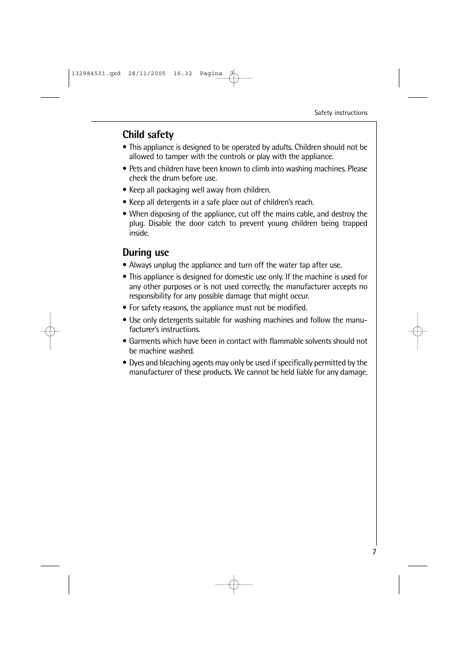 Child safety, During use | Electrolux 12710 VIT User Manual | Page 7 / 60