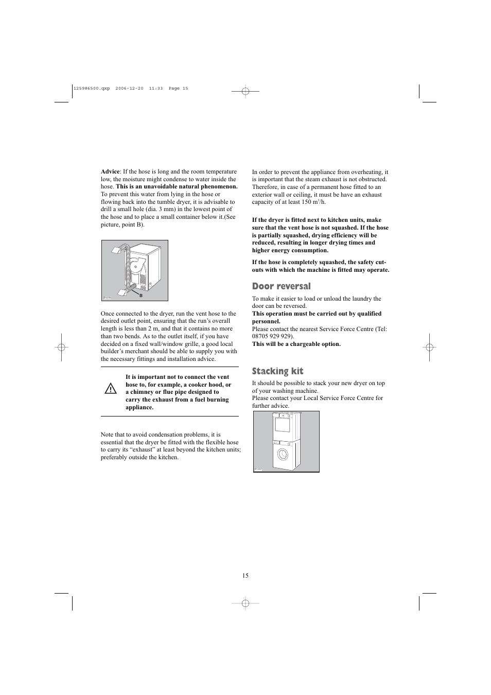 Door reversal, Stacking kit | Electrolux ZDE26100W User Manual | Page 15 / 17