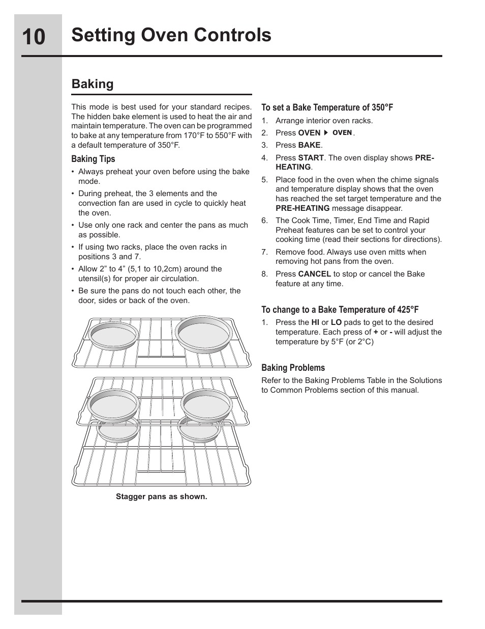 Setting oven controls, Baking | Electrolux 318205134 User Manual | Page 10 / 32