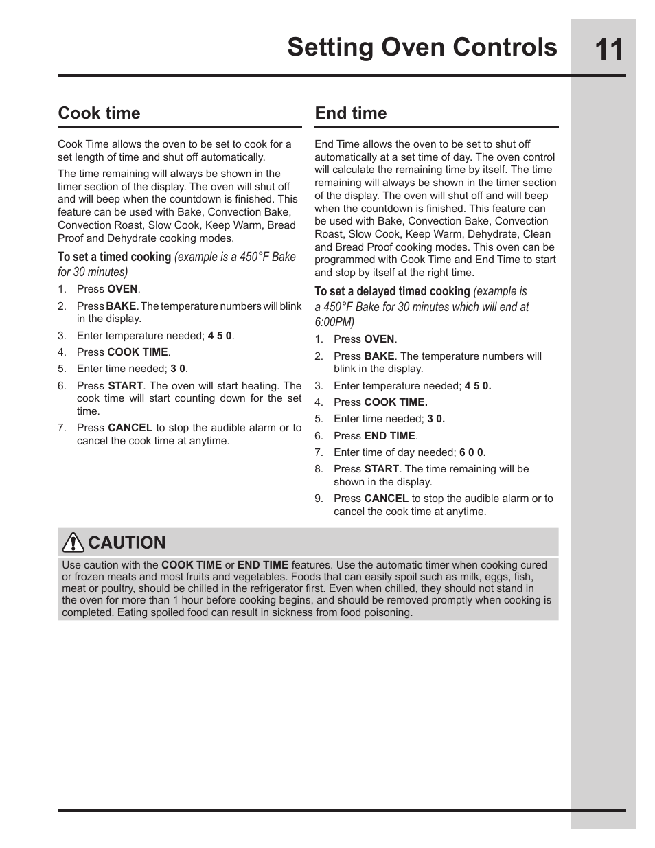 Setting oven controls, Cook time end time | Electrolux 318205134 User Manual | Page 11 / 32