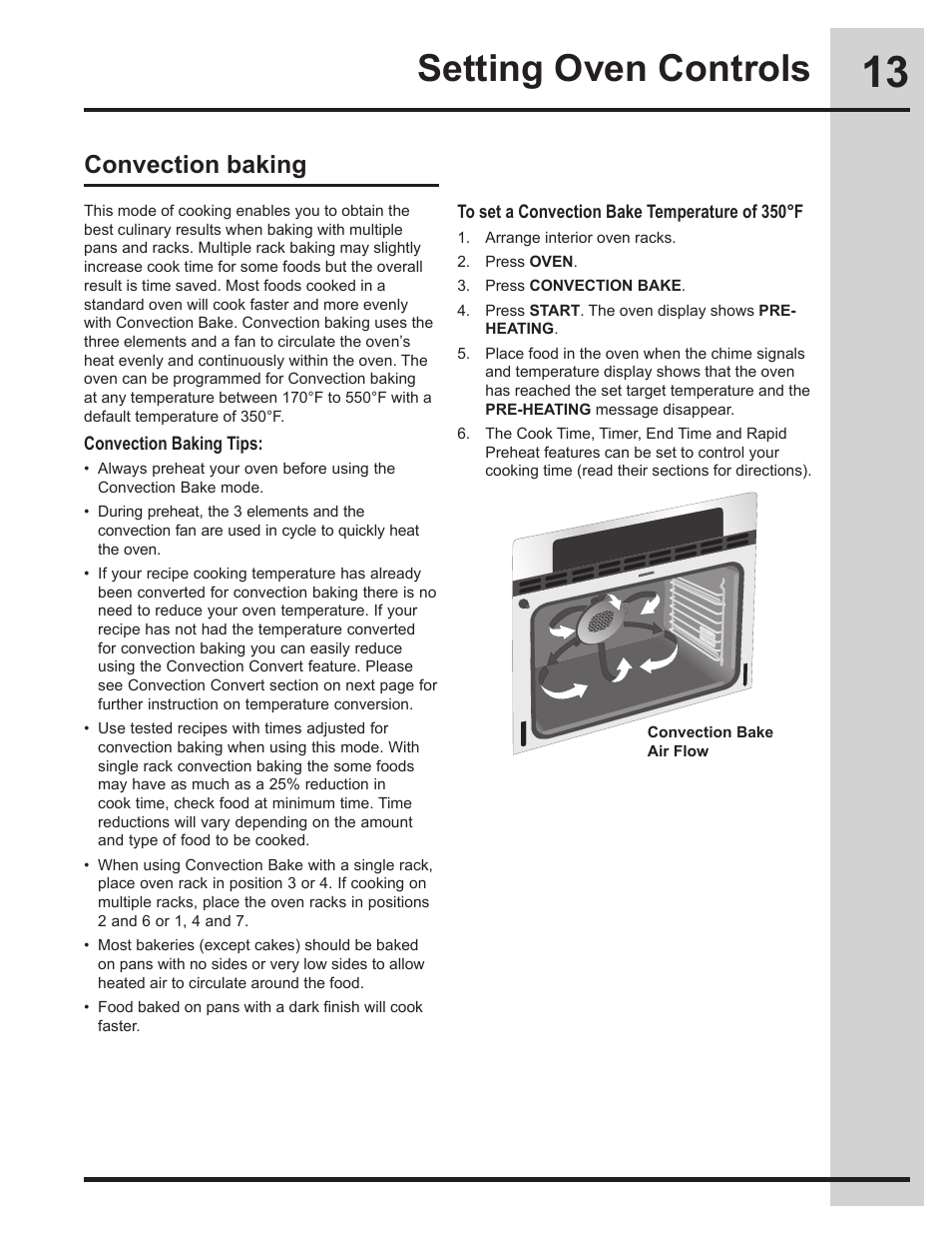 Setting oven controls, Convection baking | Electrolux 318205134 User Manual | Page 13 / 32