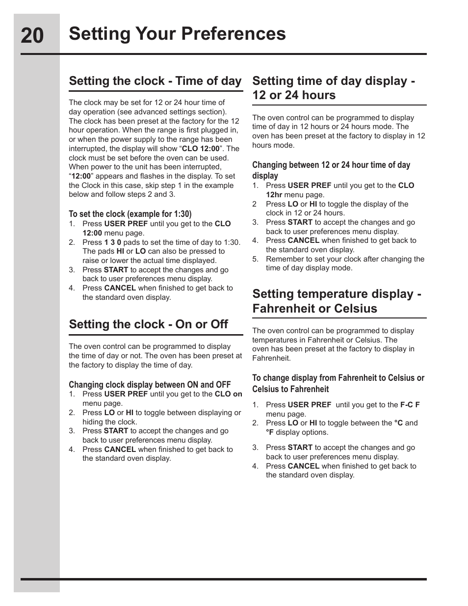 Setting your preferences | Electrolux 318205134 User Manual | Page 20 / 32