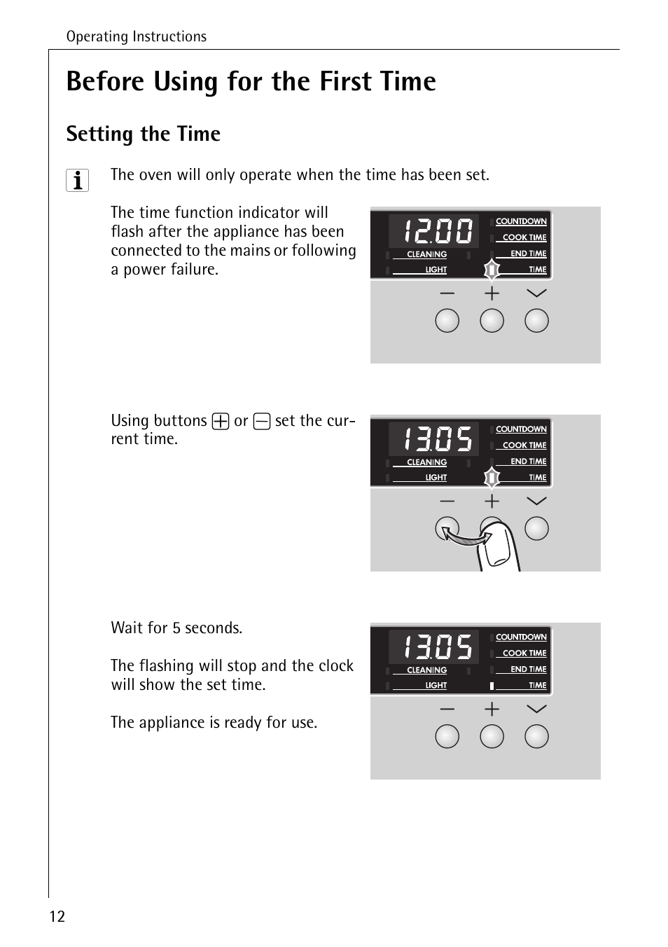 Before using for the first time, Setting the time | Electrolux B6100-1 User Manual | Page 12 / 76