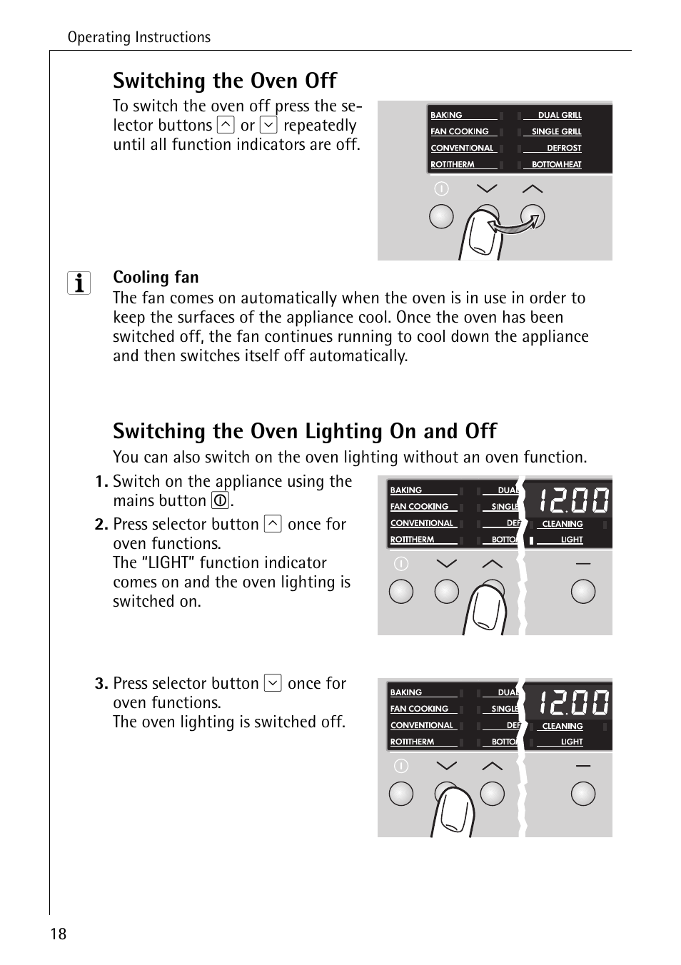 Switching the oven off, Switching the oven lighting on and off | Electrolux B6100-1 User Manual | Page 18 / 76