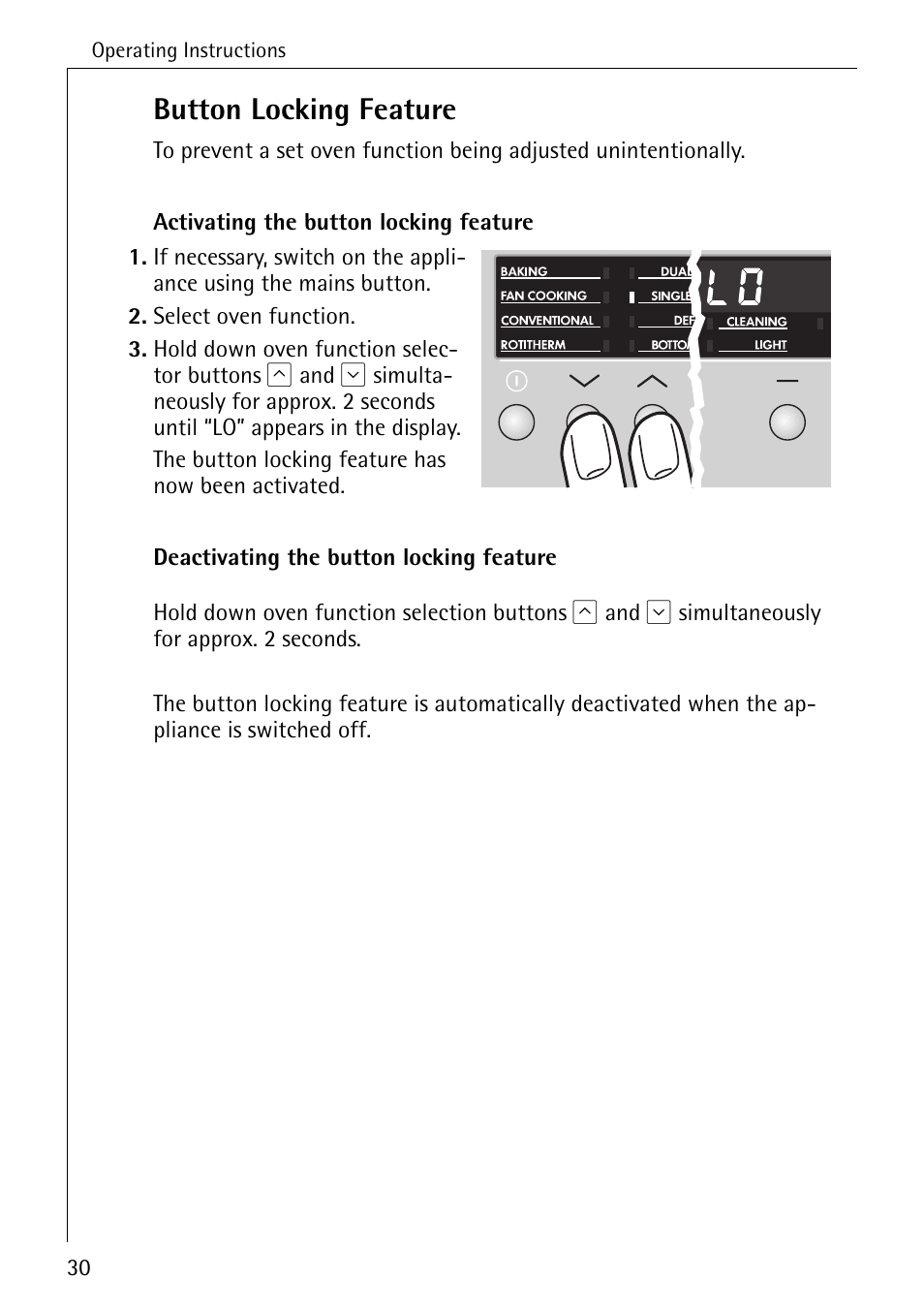 Button locking feature | Electrolux B6100-1 User Manual | Page 30 / 76