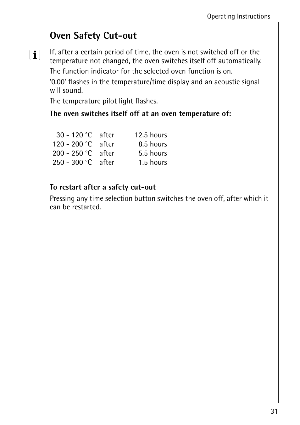Oven safety cut-out | Electrolux B6100-1 User Manual | Page 31 / 76