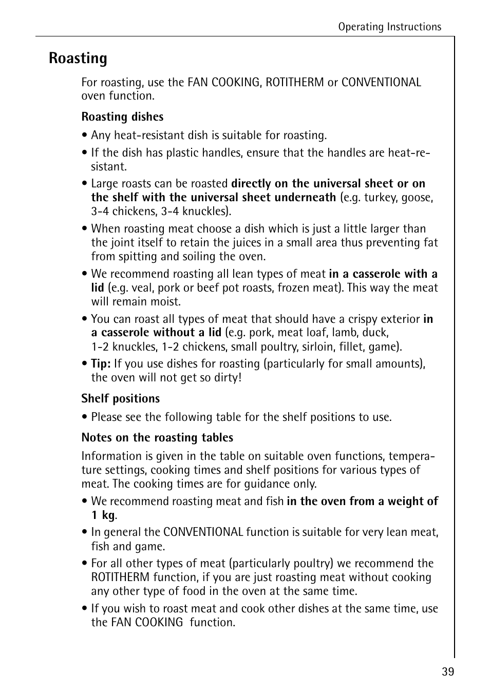 Roasting | Electrolux B6100-1 User Manual | Page 39 / 76