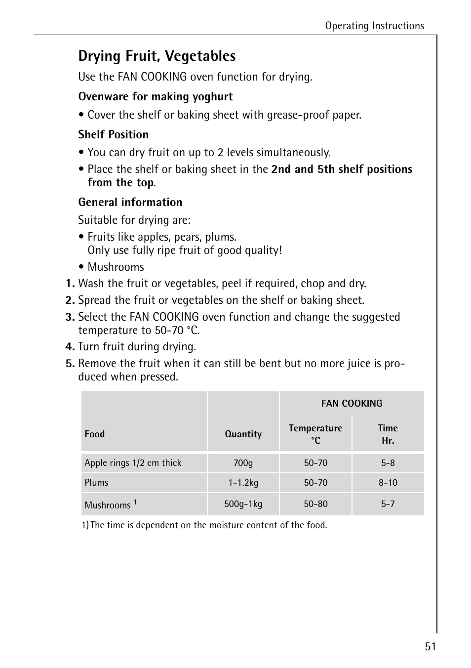 Drying fruit, vegetables | Electrolux B6100-1 User Manual | Page 51 / 76