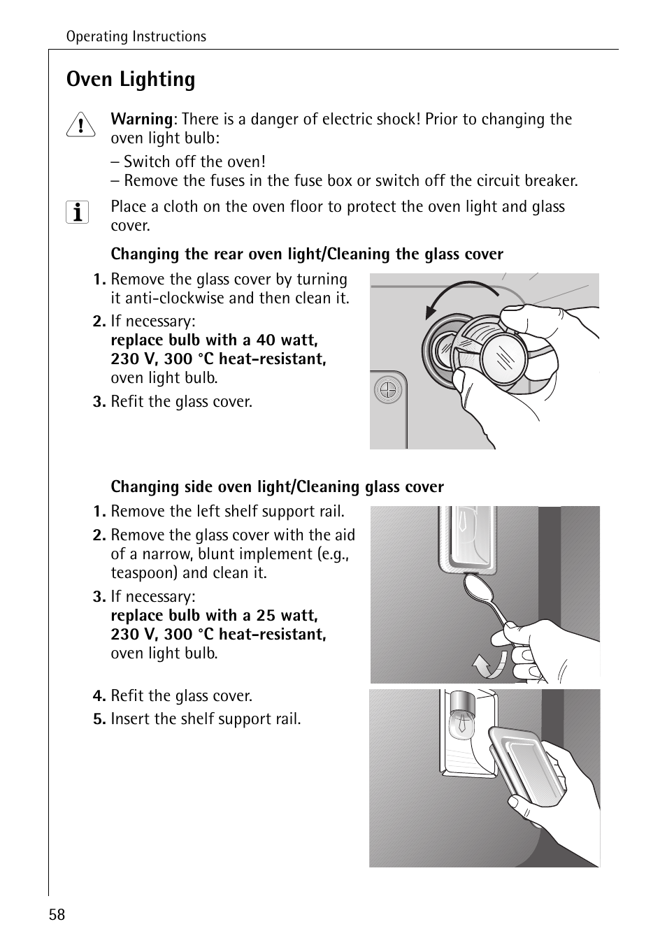 Oven lighting | Electrolux B6100-1 User Manual | Page 58 / 76