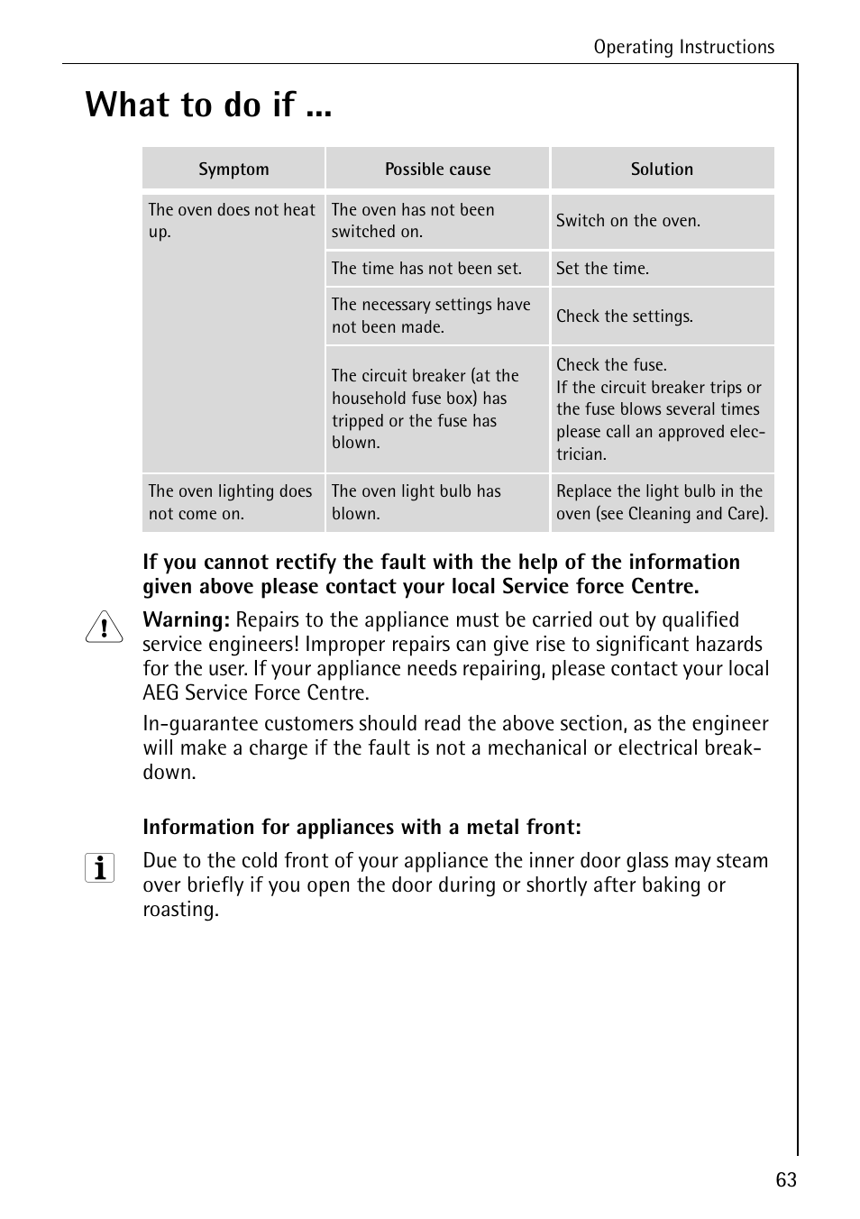 What to do if | Electrolux B6100-1 User Manual | Page 63 / 76