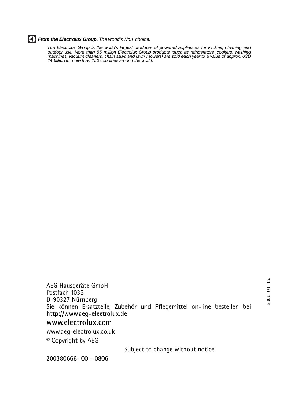 Electrolux A 75108 GA3 User Manual | Page 16 / 16