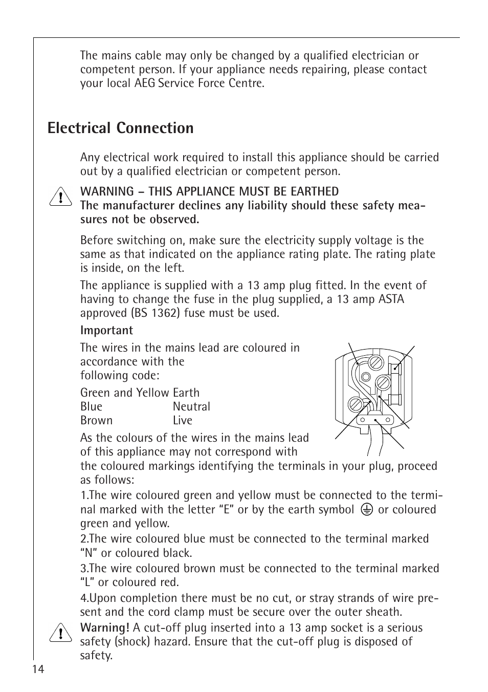 Electrical connection | Electrolux 1254-6 iU User Manual | Page 14 / 32
