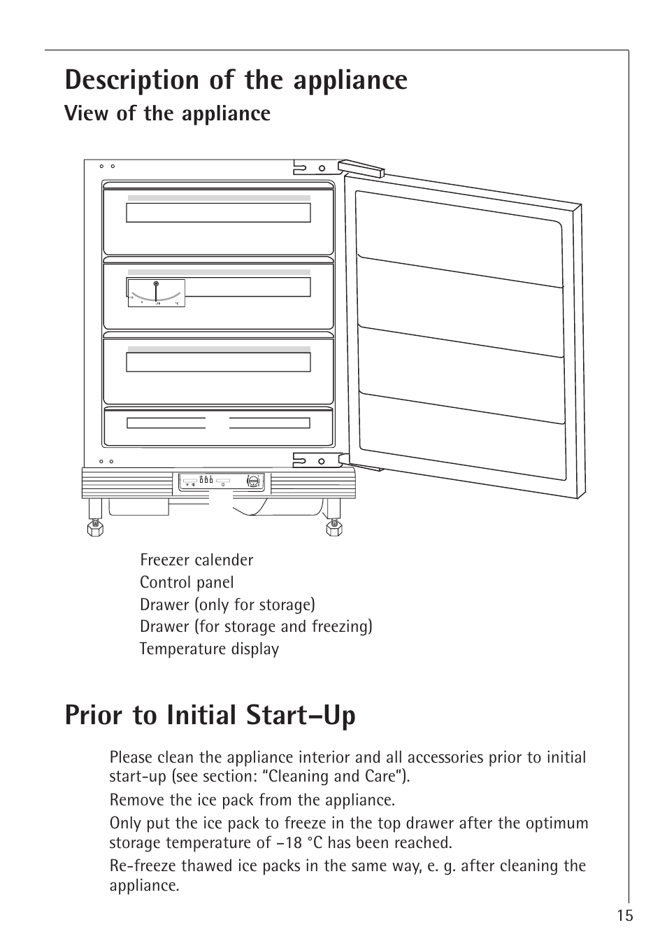 Description of the appliance, Prior to initial start–up | Electrolux 1254-6 iU User Manual | Page 15 / 32