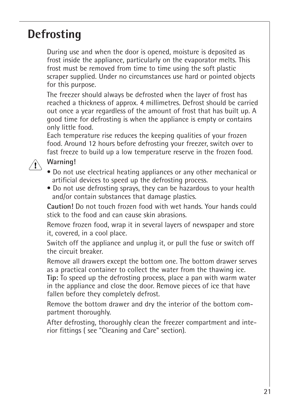 Defrosting | Electrolux 1254-6 iU User Manual | Page 21 / 32