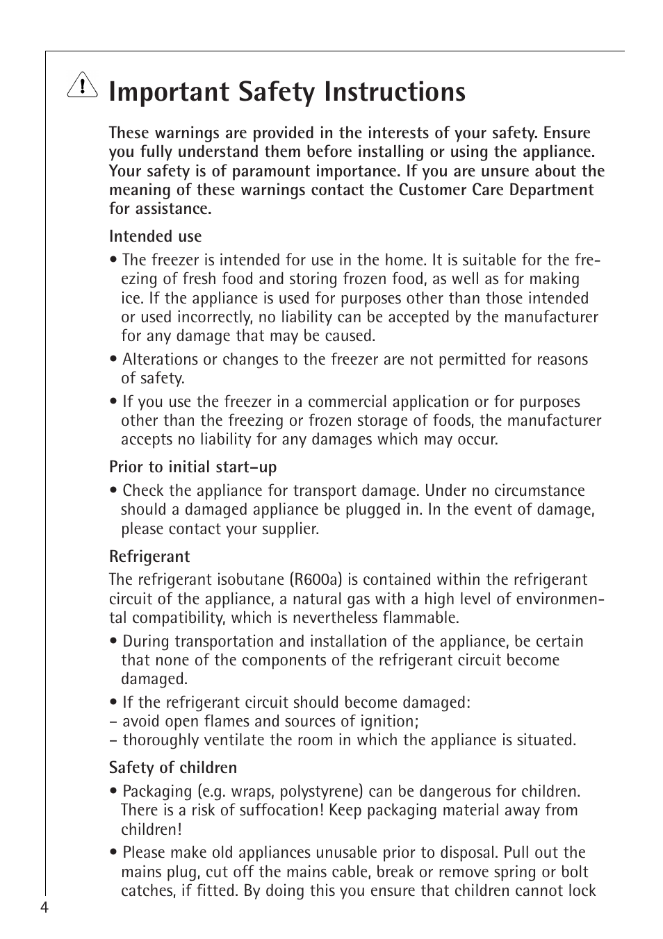 Important safety instructions | Electrolux 1254-6 iU User Manual | Page 4 / 32