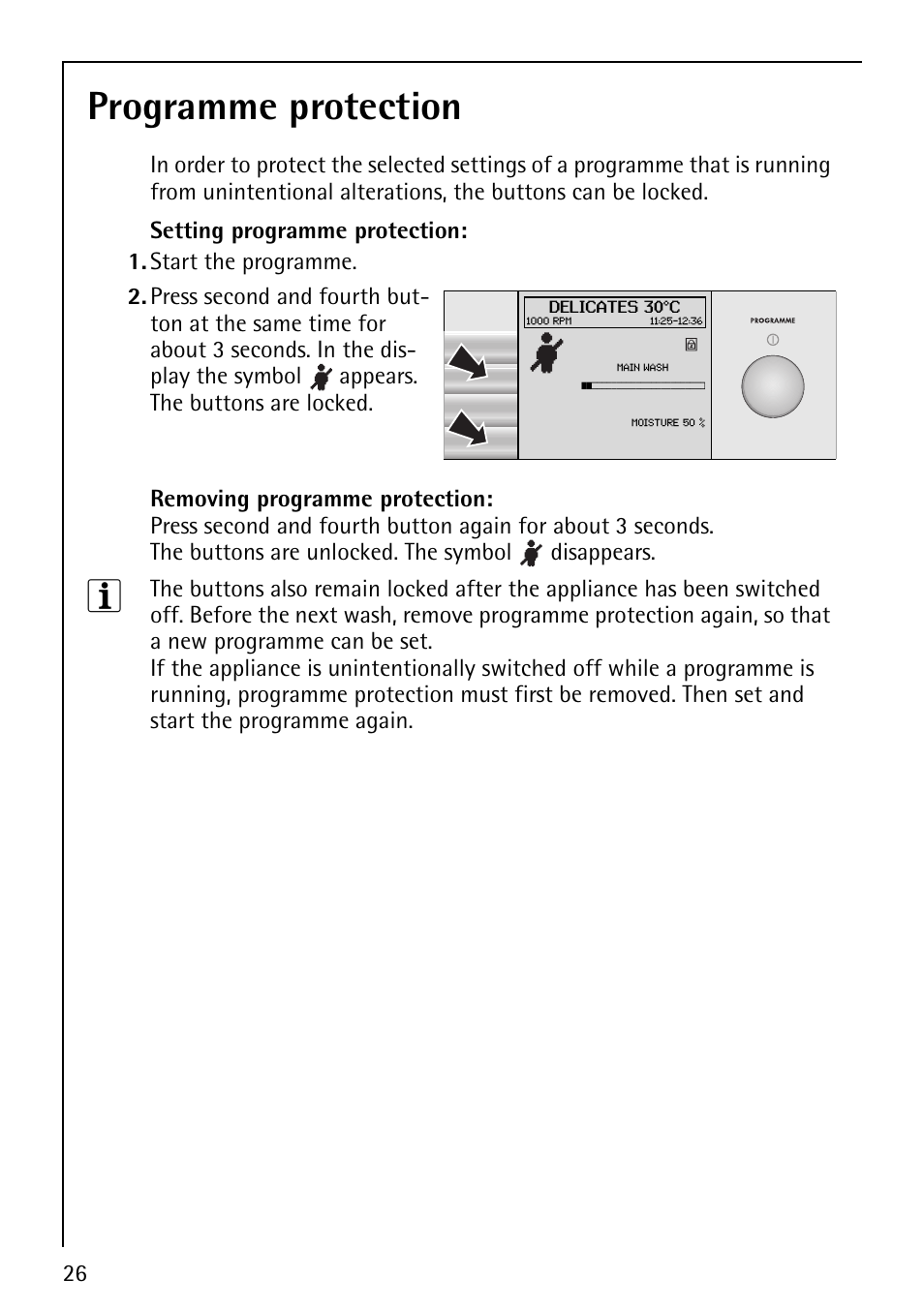 Programme protection | Electrolux 1620 User Manual | Page 26 / 52