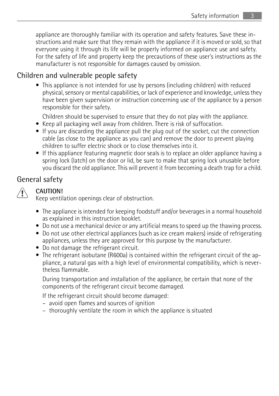 Children and vulnerable people safety, General safety | Electrolux 925033685 User Manual | Page 3 / 24