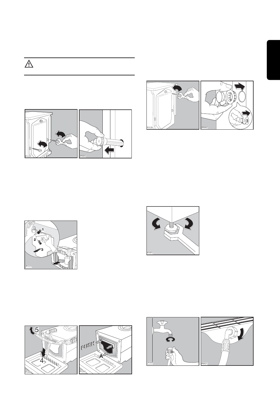 Installation, Unpacking, Positioning | Water inlet, English | Electrolux EWW 1292 User Manual | Page 7 / 30