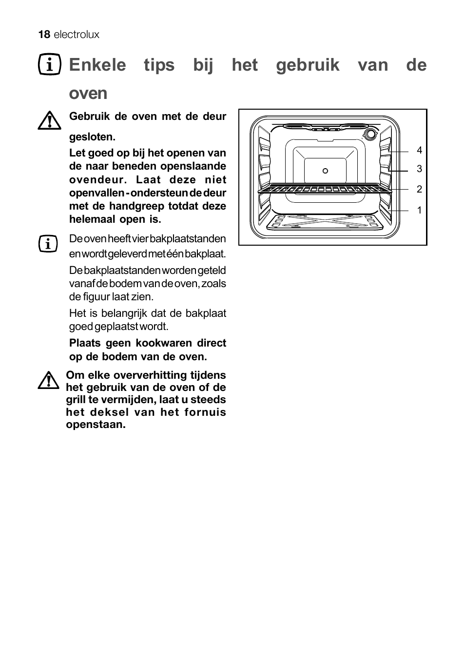 Enkele tips bij het gebruik van de oven | Electrolux EKG 60111 User Manual | Page 18 / 84