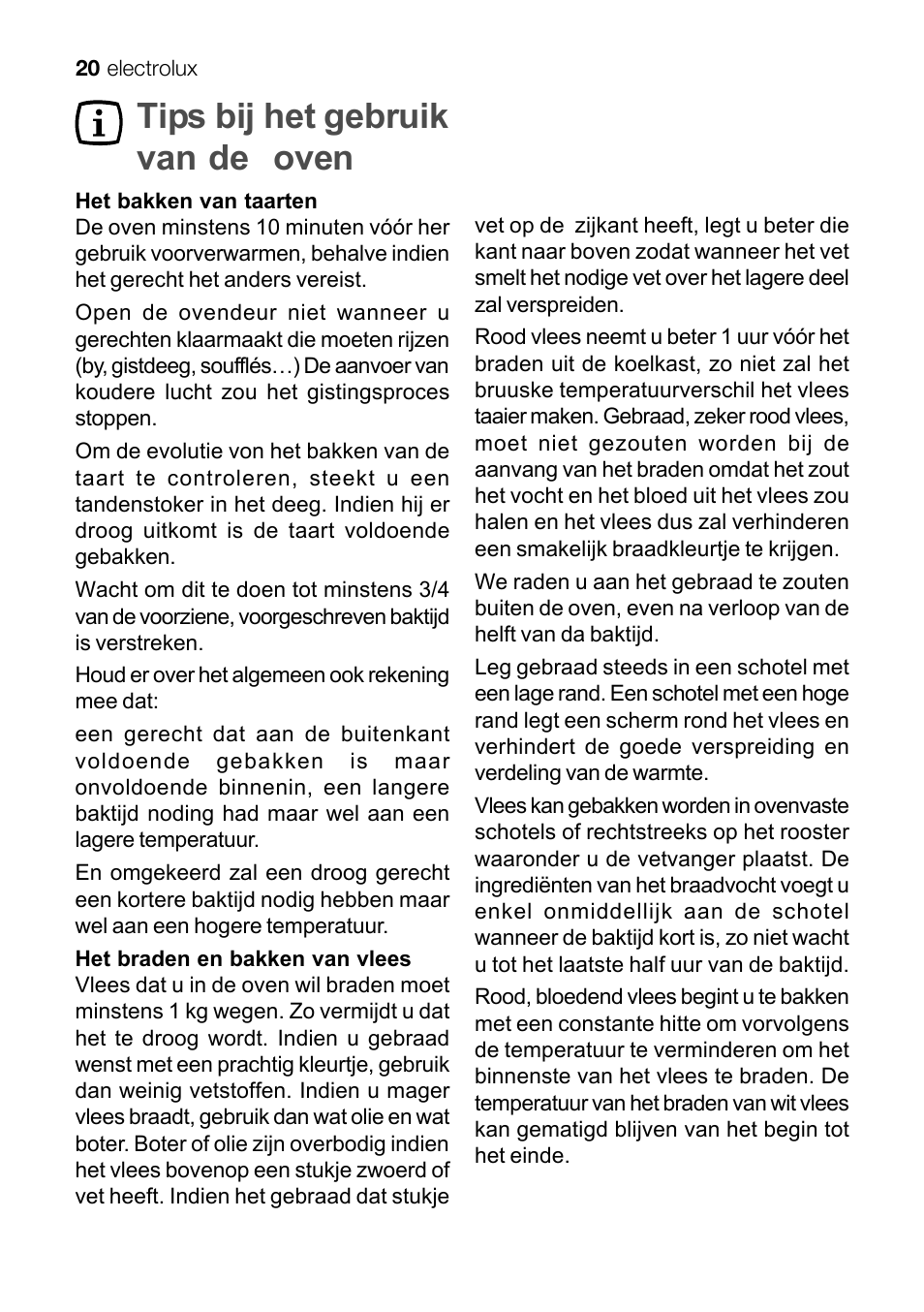 Tips bij het gebruik van de oven | Electrolux EKG 60111 User Manual | Page 20 / 84