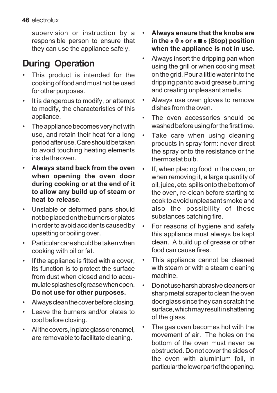 During operation | Electrolux EKG 60111 User Manual | Page 46 / 84