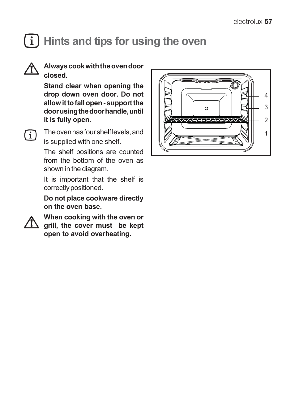 Hints and tips for using the oven | Electrolux EKG 60111 User Manual | Page 57 / 84