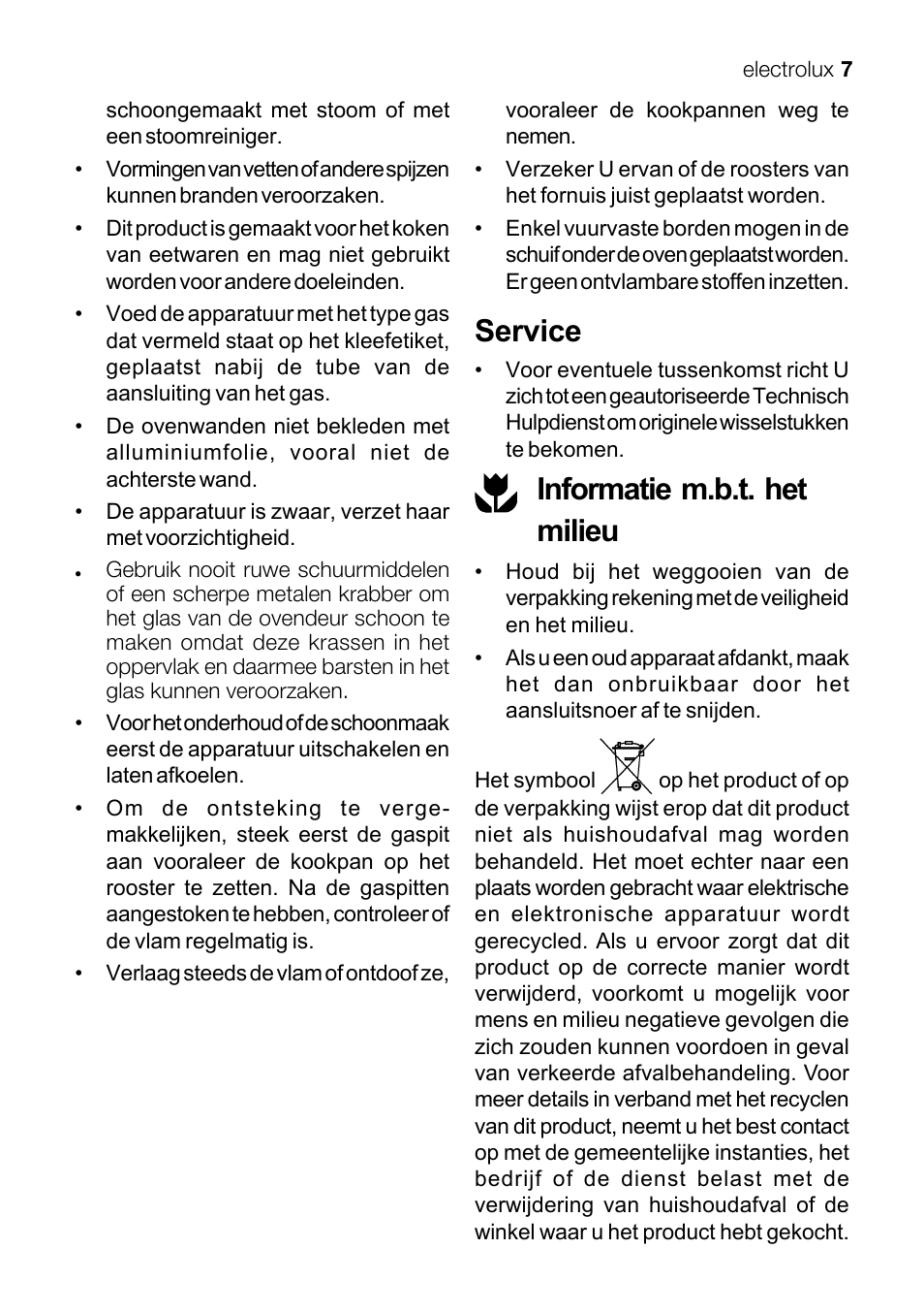 Service, Informatie m.b.t. het milieu | Electrolux EKG 60111 User Manual | Page 7 / 84