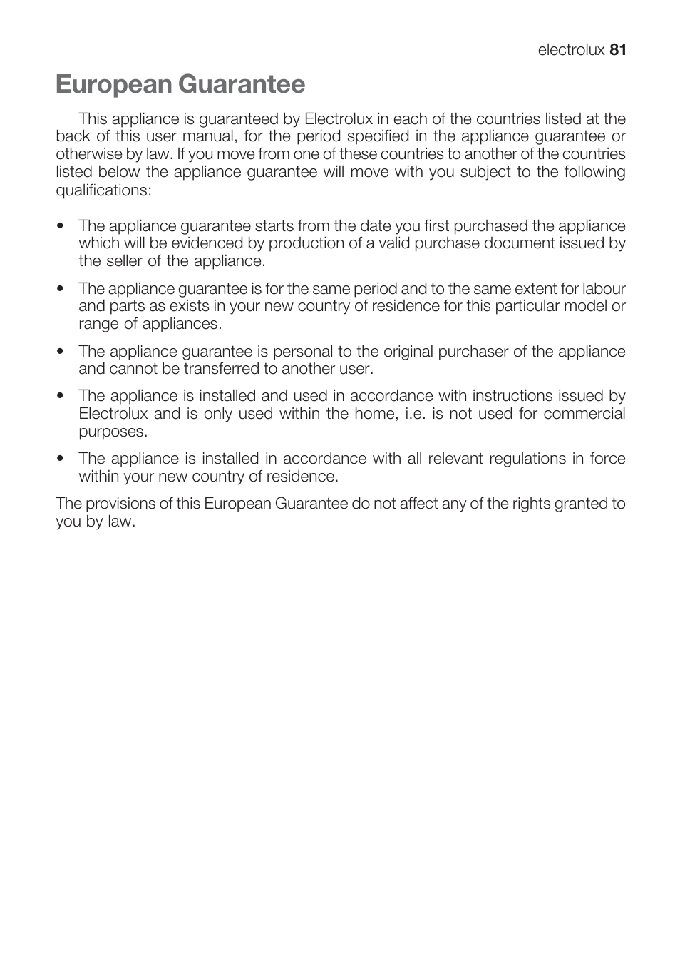 European guarantee | Electrolux EKG 60111 User Manual | Page 81 / 84