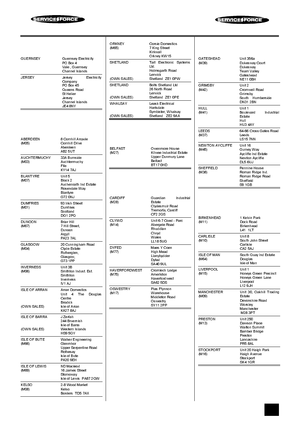 Aeg service centres, Channel islands, Scotland | Northern ireland, Wales, North east, North west | Electrolux 5210 BU User Manual | Page 53 / 68