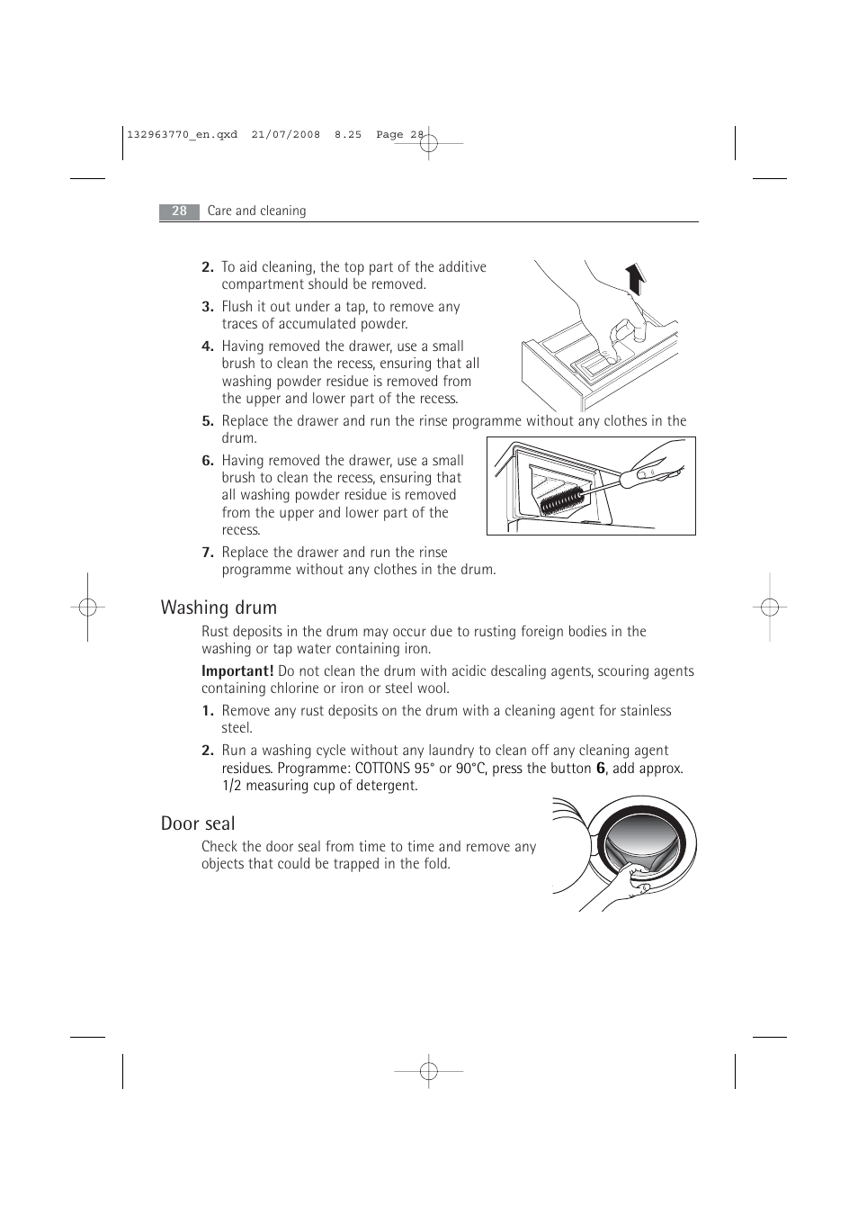Washing drum, Door seal | Electrolux 63742 VI User Manual | Page 28 / 48