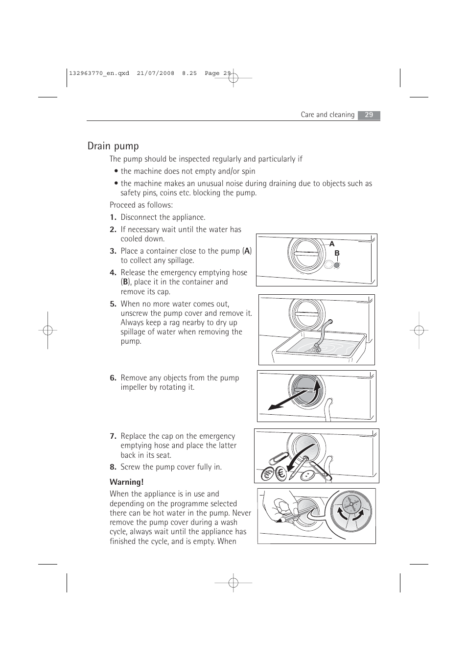 Drain pump | Electrolux 63742 VI User Manual | Page 29 / 48
