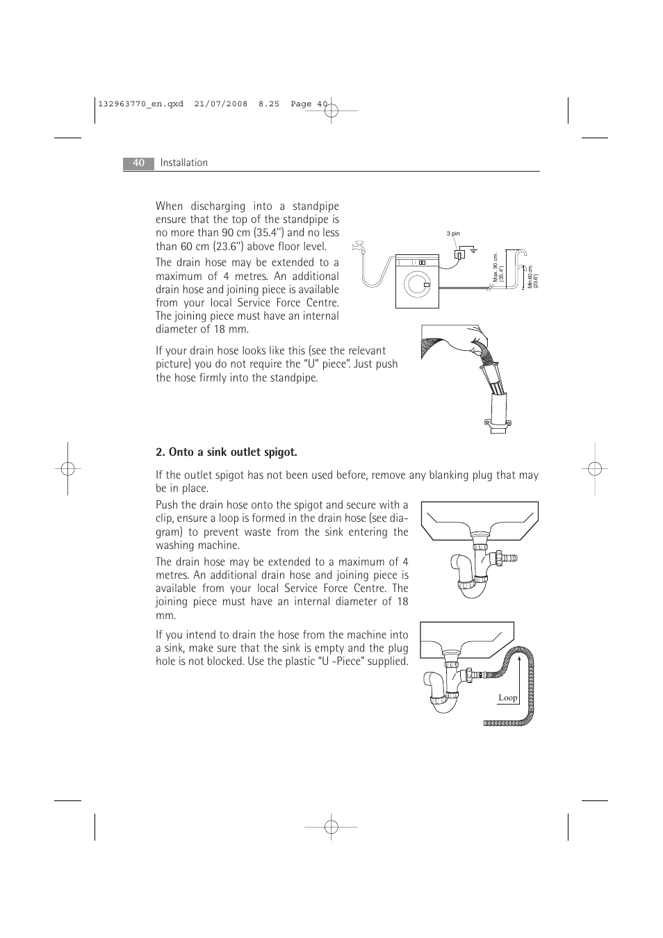 40 installation | Electrolux 63742 VI User Manual | Page 40 / 48