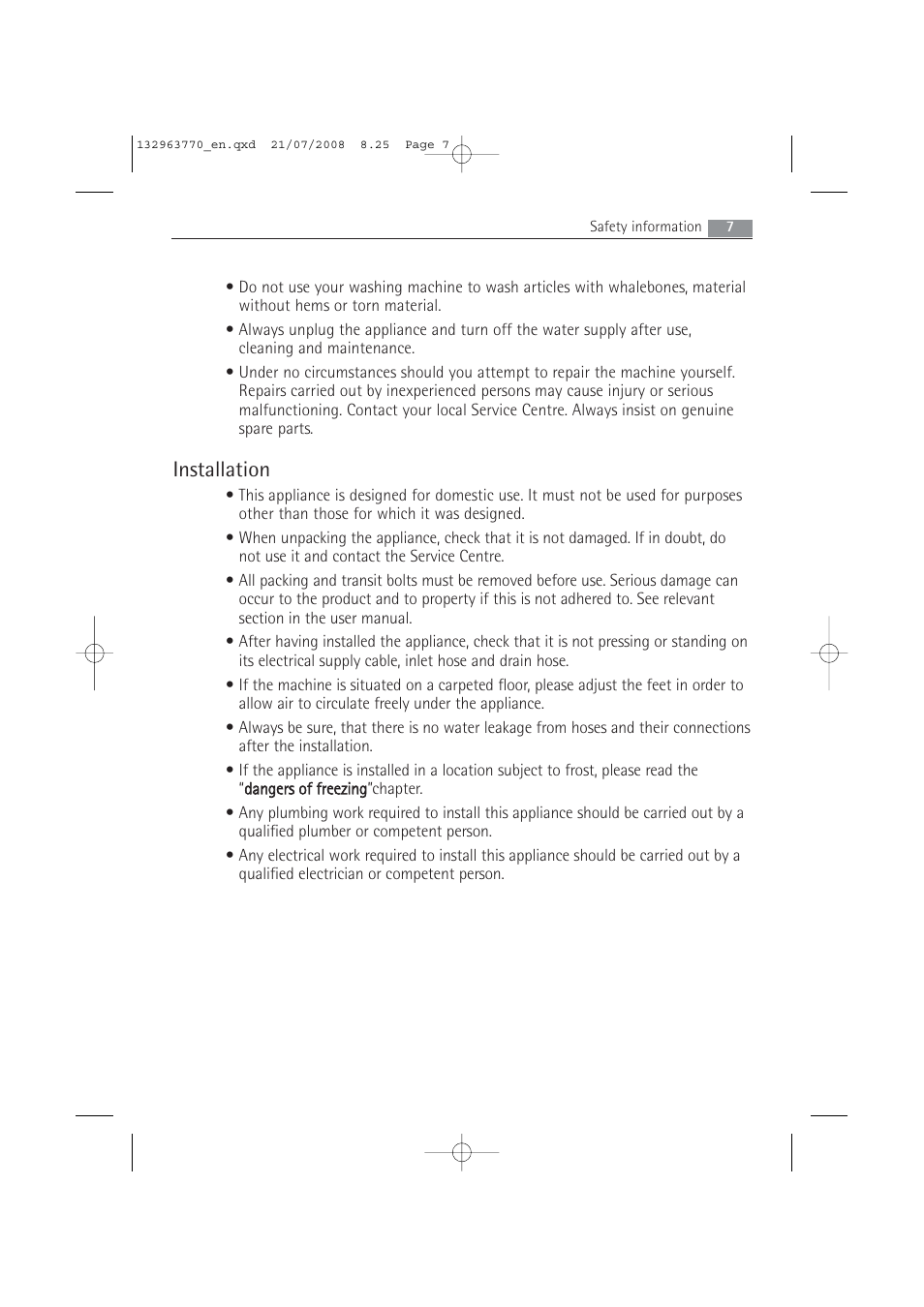 Installation | Electrolux 63742 VI User Manual | Page 7 / 48