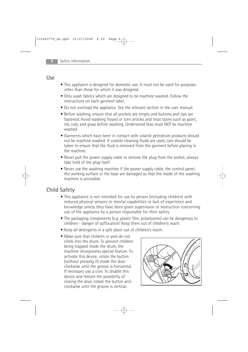 Child safety | Electrolux 63742 VI User Manual | Page 8 / 48