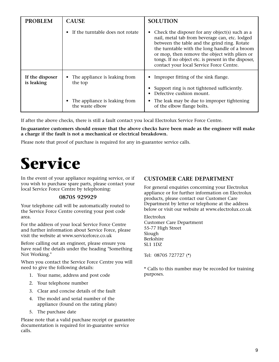 Service | Electrolux WDU4100 User Manual | Page 10 / 12