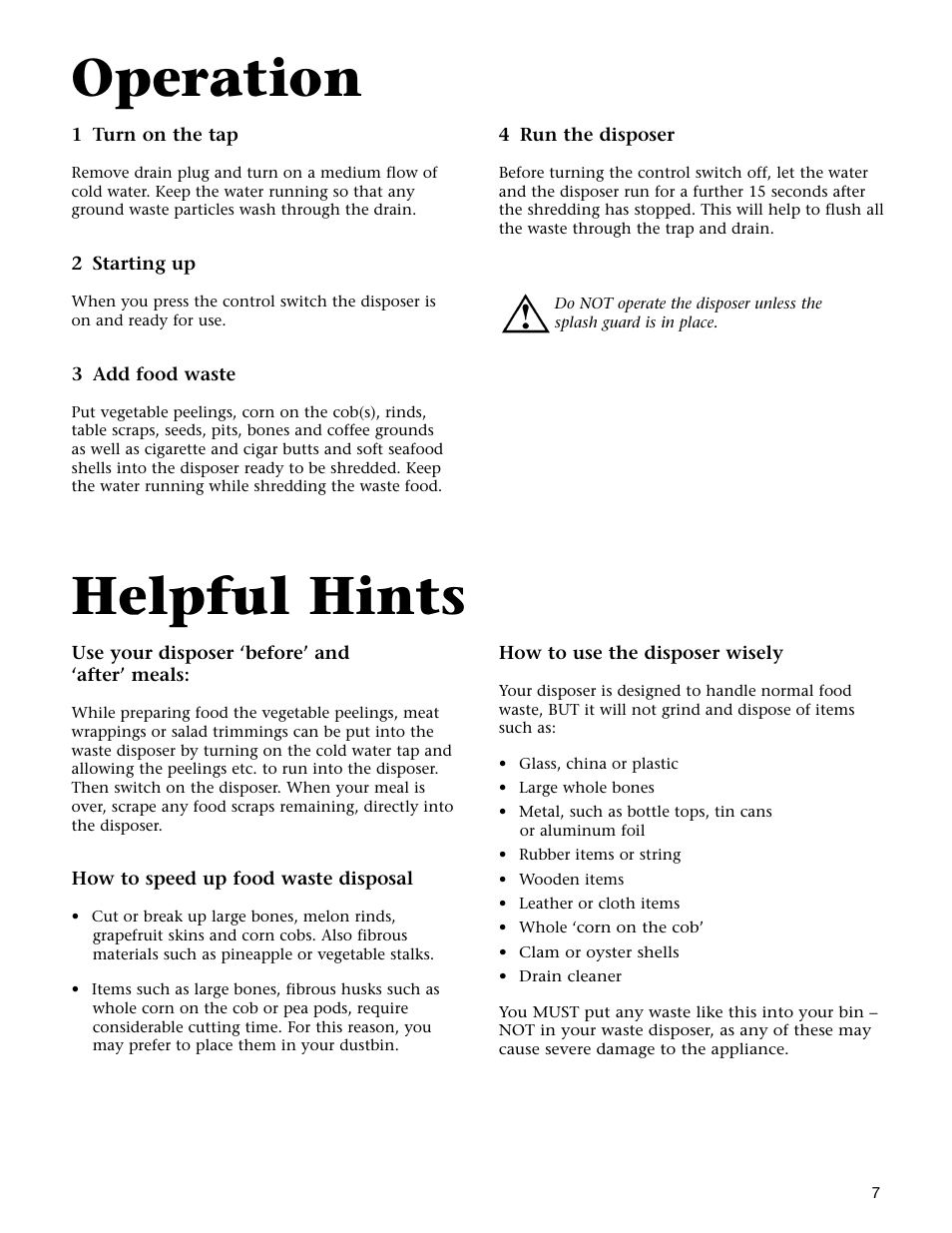 Operation, Helpful hints | Electrolux WDU4100 User Manual | Page 8 / 12