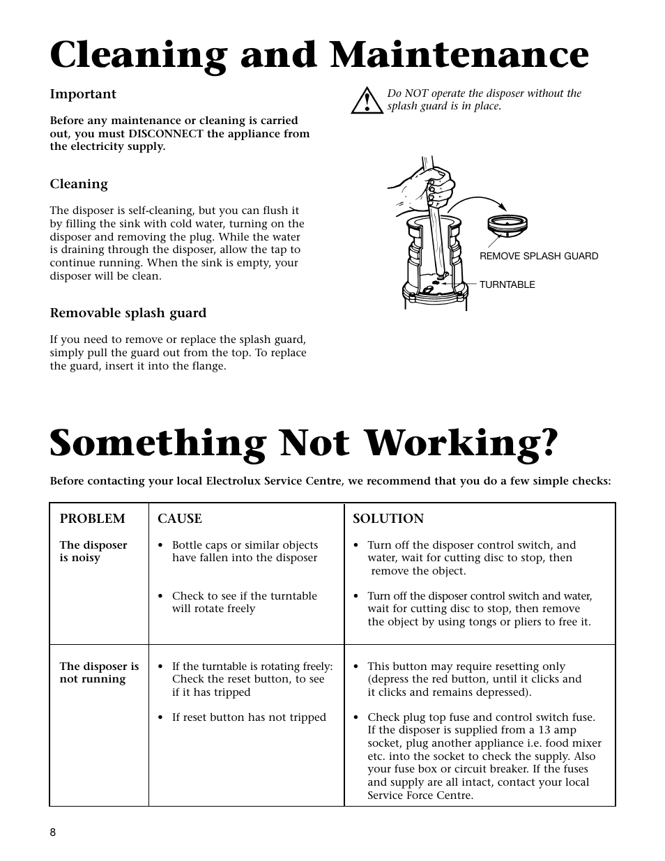 Cleaning and maintenance, Something not working | Electrolux WDU4100 User Manual | Page 9 / 12