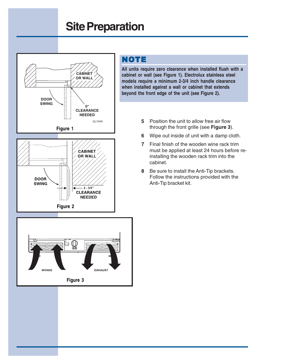 Site preparation | Electrolux Wine Cooler User Manual | Page 2 / 7