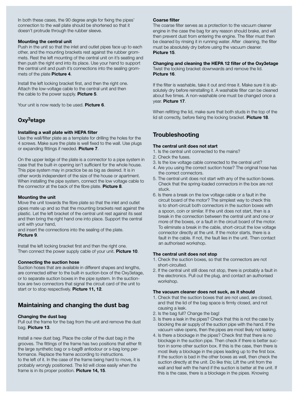 Troubleshooting, Maintaining and changing the dust bag | Electrolux ZCV750W User Manual | Page 4 / 40