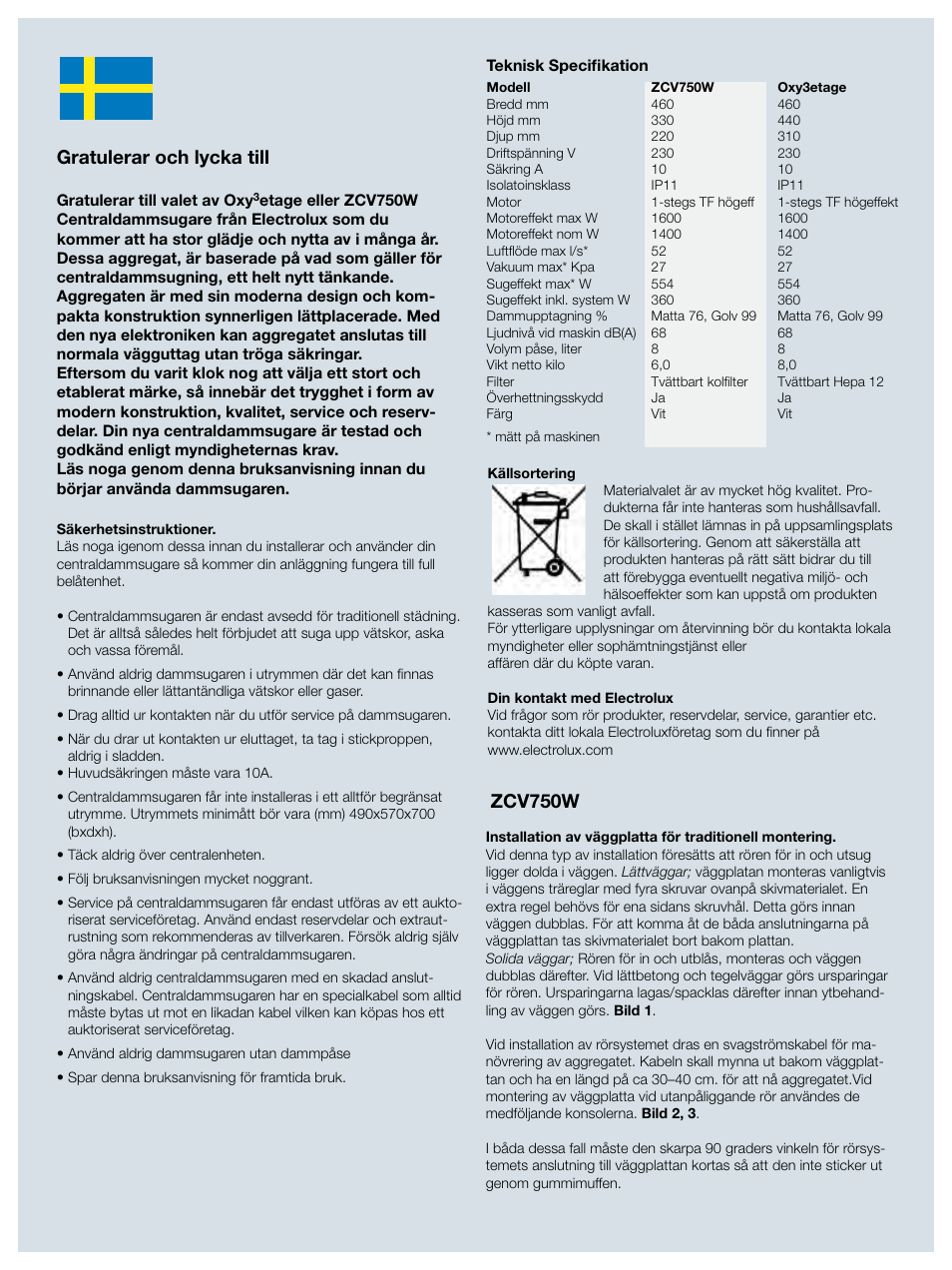 Gratulerar och lycka till, Zcv750w | Electrolux ZCV750W User Manual | Page 7 / 40