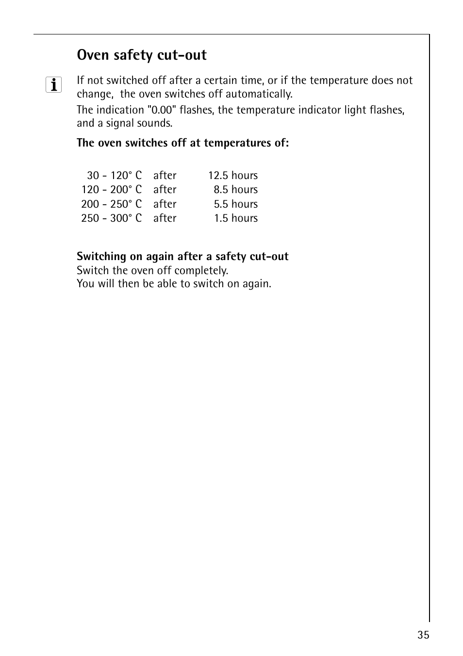 Oven safety cut-out | Electrolux COMPETENCE B8100-1 User Manual | Page 35 / 72
