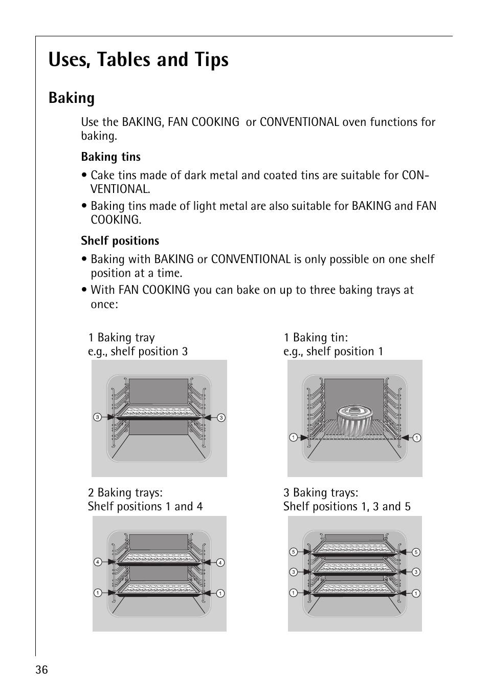 Uses, tables and tips, Baking | Electrolux COMPETENCE B8100-1 User Manual | Page 36 / 72