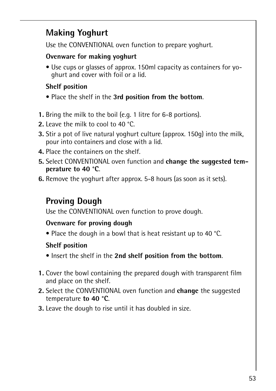 Making yoghurt, Proving dough | Electrolux COMPETENCE B8100-1 User Manual | Page 53 / 72
