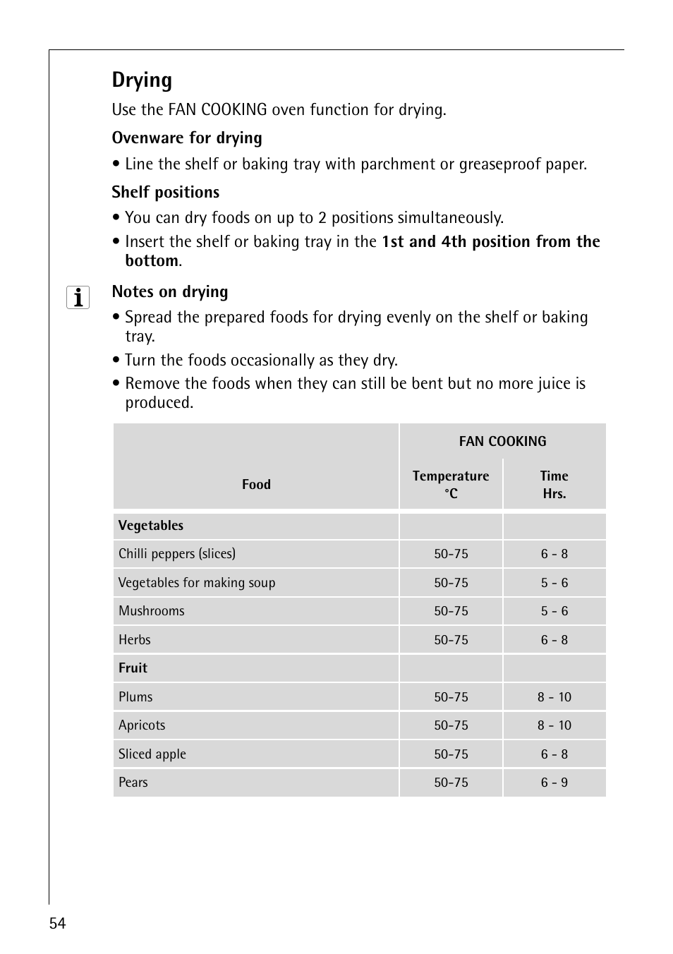 Drying | Electrolux COMPETENCE B8100-1 User Manual | Page 54 / 72