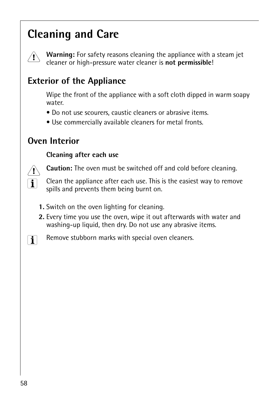 Cleaning and care | Electrolux COMPETENCE B8100-1 User Manual | Page 58 / 72